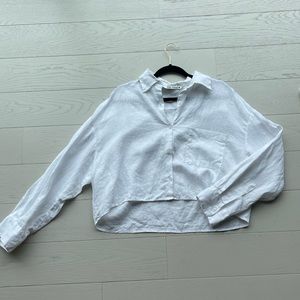 ZARA cropped white linen button up